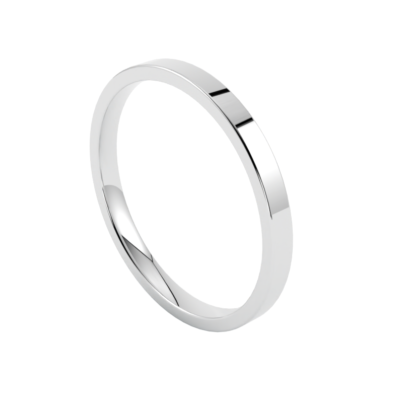 Wąska płaska obrączka ślubna z białego złota